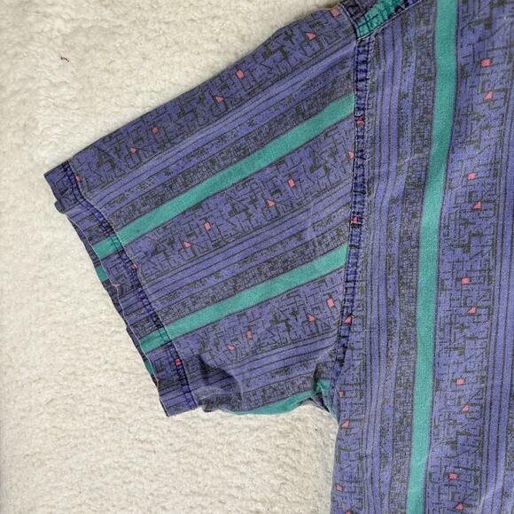 Vintage Todays News Shirt Mens Large Purple Beach Club Tribal Print 80s Retro - Picture 4 of 14